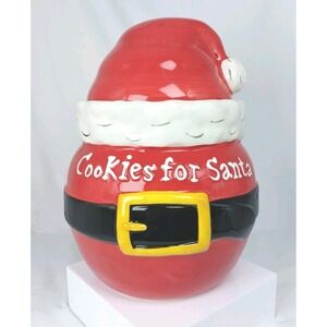 Real Home - Cookies For Santa - Cookie Jar 10" Red Ceramic Christmas Sealing Lid